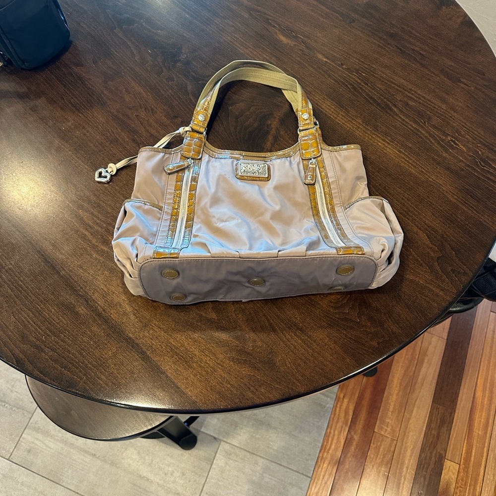 Brighton Tan Ripstop Shoulder Bag with Faux Alligator Accents